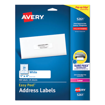 Avery® Easy Peel White Address Labels W- Sure Feed Technology, Laser Printers, 1 X 4, White, 20-sheet, 25 Sheets-pack freeshipping - TVN Wholesale